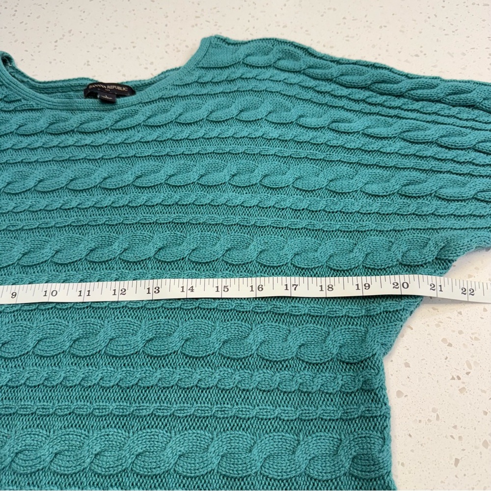 Banana Republic Cable Knit Tunic Sweater Green Dolman Sleeve Women’s Large - Picture 7 of 8